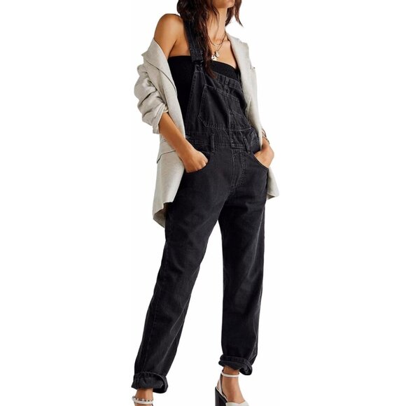 H&M Broken In Skinny Black Denim Overalls SZ 14 - Picture 9 of 9
